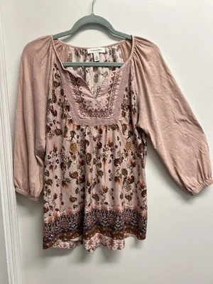 Top Vintage America Smock-Mujer Boho Rosa Floral Bordado Cuello en V Mediano Foto 1 de 4