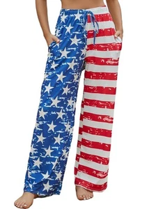 4th of July Women's American Flag Drawstring Wide Leg Pans with Pockets Ameri... - Picture 1 of 7