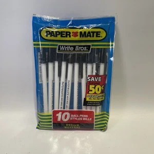 Paper Mate Write Bros 10 Pk BLACK Ink Ball Pens Medium Ballpoint Vtg 1992 NOS - Picture 1 of 2