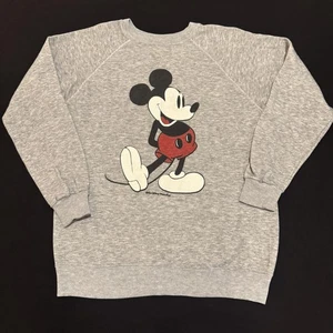 Sudadera De Colección Disney Hombres Grande Gris Mickey Mouse Cuello Redondo Raglán Años 80 Tropix - Imagen 1 de 9