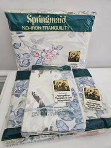 Vtg Double Flat Fitted Sheet Pillow Case Set SPRINGMAID Metropolitan Museum 70s - Picture 1 of 11