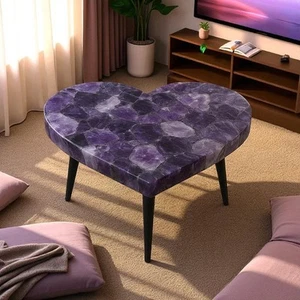 Tavolino da caffè 18" agata viola a forma di cuore fatto a mano pietre preziose centrotavola decori - Foto 1 di 9