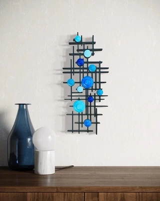 Arte de pared de metal - Azul brillante moderno de mediados de siglo. 16 pulgadas x 7 pulgadas Foto 1 de 4