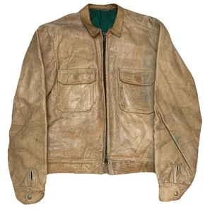 Vintage 50er Jahre Herren M Leder Motorrad Jacke Mantel Arbeitskleidung Chore Horsehide ? - Bild 1 von 8