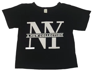Kinder Größe 100 schwarz weiß NY Grafik Kurzarm T-SHIRT weiß gestreift Schulter - Bild 1 von 5