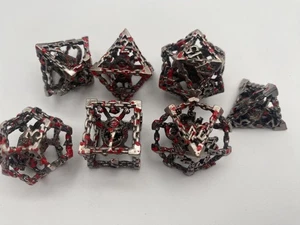 Hollow Metal DnD Dice 7 Piece Set-Beholder's Gates-Bloodied Silver - Picture 1 of 8