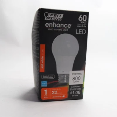 Feit Electric LED Light Bulb Dimmable 2700K Soft White A19 60W Eqv OM60DM/927CA - Image 1 of 4