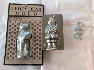 NOS Vtg Belsnickel Bear & Santa Claus Chocolate Candy Mold Tin Metal With Clips - Picture 1 of 8