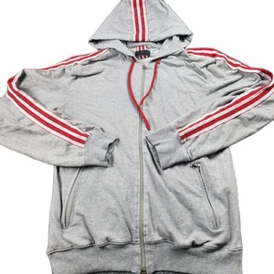 John Richmond Italia Diseñador Gris Cremallera Sudadera con Capucha Rojo Rayas Chaqueta de Calle Ropa de Calle - Imagen 1 de 7