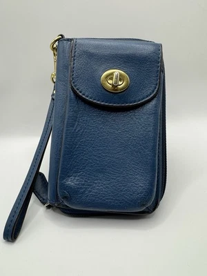 Cartera Muñequera Coach Campbell Universal con Cremallera Alrededor Cuero Bloqueo Giratorio - Azul Foto 1 de 4