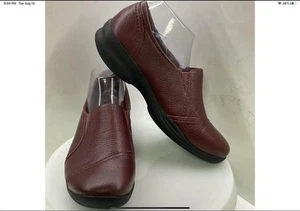 Clarks In Motion burgunderrote Halbschuhe Slipper Lederschuhe Damengröße 10M gepolstert - Bild 1 von 9