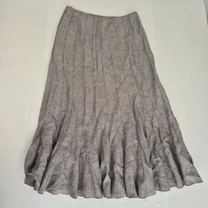 PER UNA Skirt 14L Grey Midi Linen Blend M&S Zip - Picture 1 of 17