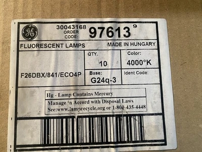 *NEW* CFL Light Bulbs GE 97613 F26DBX/841/ECO4P 26W 4 Pin G24q-3 Base 4000K (10) - Image 1 of 3