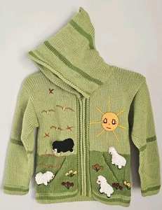 Peruvian Sweater Handmade Embroidered Unisex Green Size 4T  - Picture 1 of 4