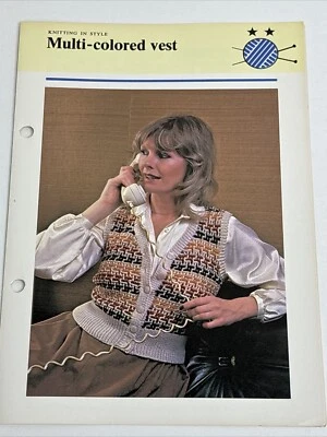 Multi Colored Vest Women's Knitting Pattern Card - Image 1 of 4