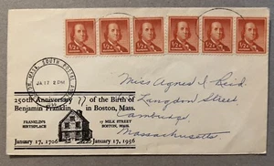 1956 BOSTON MASSACHUSETTS COVER 250TH ANNIVERSARY BIRTH BENJAMIN FRANKLIN - Picture 1 of 3