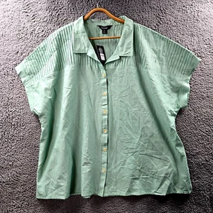 New Beme Womens Blouse Top Plus Size 22 Green Linen Blend Short Sleeve Collared - Picture 1 of 14
