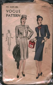 5349 Falda Bolero Ocho Corneados Vintage Vogue Patrón Costura Misses Años 40 16 Segunda Guerra Mundial - Imagen 1 de 2