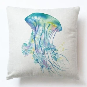 Kissenhülle blau Qualle Illustration 45cm / Quallenliebhaber Geschenk / Sealife Liebe - Bild 1 von 4