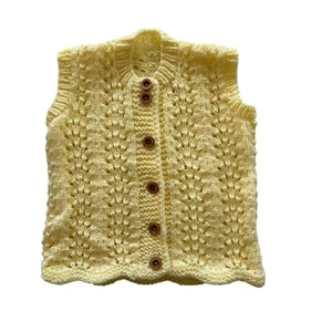 Vintage Yellow Crochet Cardigan Sweater Vest - Girls Large - Picture 1 of 9