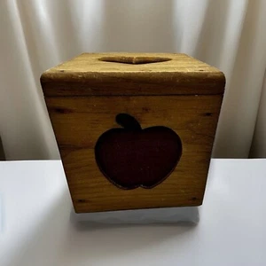Solid Wood Carved Heart Apple Hand Painted Tissue Box Cottage Granny Core VTG - Picture 1 of 10