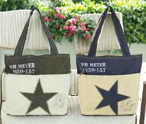 SUNSA Vintage Damen Tasche Shopper Handtasche Upcycling Canvas Baumwolle braun - Picture 1 of 13