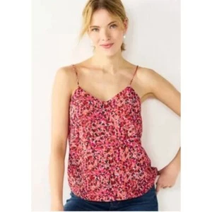 Swing Cami TANK TOP Size Large NineWest Pink Coral Red Floral V-Neck NEW - Picture 1 of 8