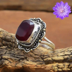 Red Garnet Gemstone 925 Sterling Silver Ring Handmade Jewelry Ring For Gift - Picture 1 of 3