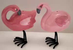 Pink 4" Flamingo Salt & Pepper Shaker Body Ceramic Legs Metal - Picture 1 of 19
