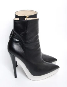 Stella McCartney Women Black Ankle Boots Leather Mid-Calf Heels Booties Sz EU 41 - Picture 1 of 7