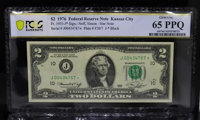 1976 $2 Kansas City Star Note Fr#1935-J* PCGS 65 PPQ - Image 1 of 2
