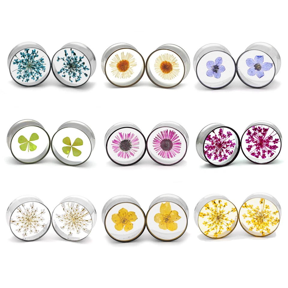 Par de medidores de plugues florais incorporados escolha o tamanho e o estilo feitos à mão - Imagem 1 de 1