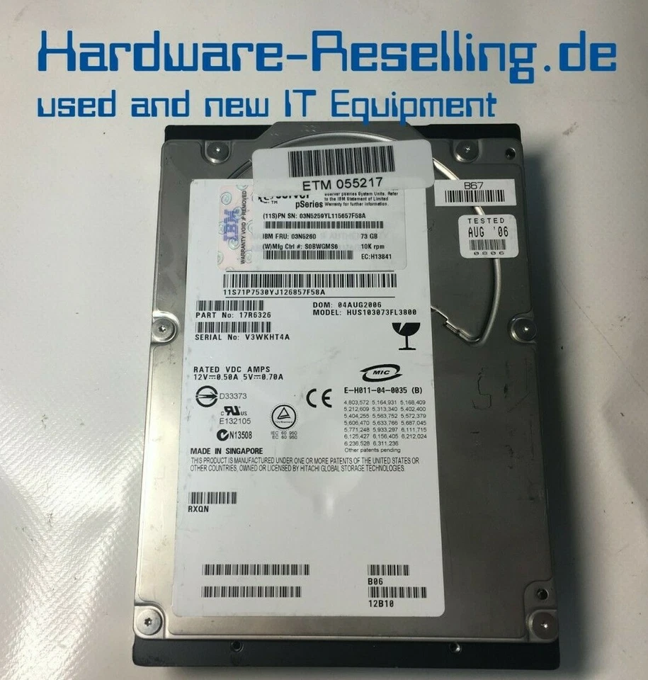 Hitachi Ultrastar IBM SCSI 3,5 " 72GB 8MB 10K 1Gb/S HUS103073FL3800 03N5260 - Immagine 1 di 1