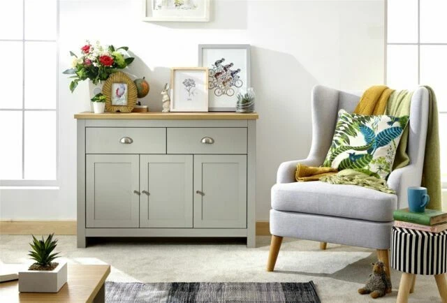 GFW Lancaster Top Large Sideboard Unit - Grey & Oak