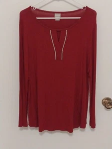 Camisa Top Chico's Talla 2 Grande Borgoña Tejida Manga Larga - Imagen 1 de 3