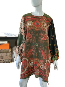 RIANNA + NINA ALine Tunic Dress One-of-a-Kind Brown & Black Paisley & Floral NEW - Picture 1 of 16
