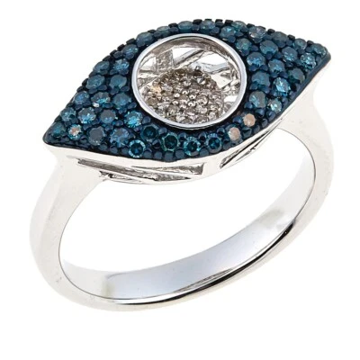 Rarities Womens Sterling Silver Dancing Blue Diamond Evil Eye Charm Ring Size 6 - Image 1 of 4