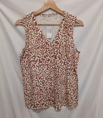 Camiseta sin mangas 247 Maurices para mujer mediana marrón blanca estampado animal cuello en V smocking Foto 1 de 4