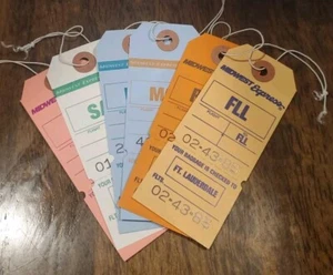 Vintage Midwest Express Airlines Unused Checked Bag Tags 6 Different Airport Set - Picture 1 of 20