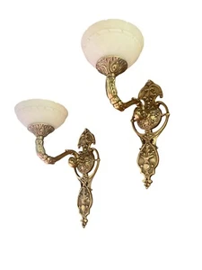 art nouveau antique style wall lights fixtures bronze and real alabaster - Picture 1 of 4