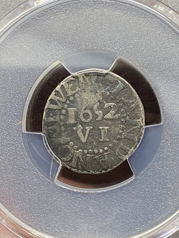 1652 Massachusetts Pine Tree 6P PCGS F-Detail RARE Colonial Coin Pence Shilling Cover