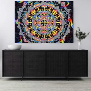 Tapestry Wall Hanging Colorful Psychedelic Mushroom Mandala 5 ft x 4 ft - Picture 1 of 4