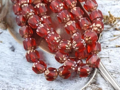 6mm Copper Washed Cardinal Red Fire Polished Cathedral Czech Glass Beads 20 Bead - Image 1 of 4