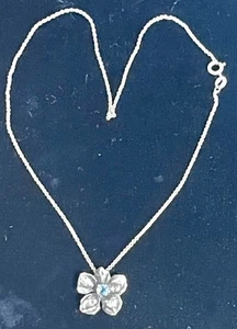 Vintage Blumen Halskette Hartriegel Sterlingsilber Aquamarin zierlich detailliert - Bild 1 von 5
