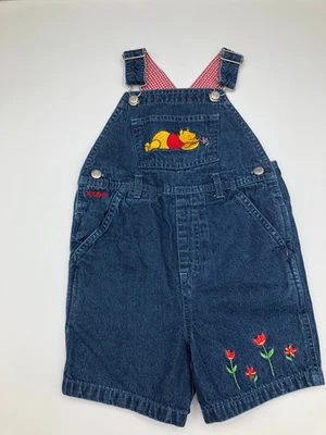 Mono corto vintage años 90 Disney Winnie The Pooh niñas pequeñas de mezclilla con babero 4T Foto 1 de 4