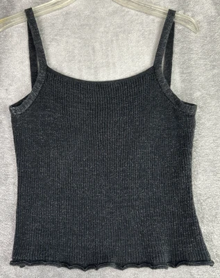 Camiseta sin mangas acanalada con hilo metálico Jonathan Martin de colección M negra plateada dobladillo enrollable Foto 1 de 4