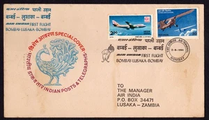 INDIA - 1980 AIR-INDIA AIRLINES BOMBAY to LUSAKA - FIRST FLIGHT COVER FFC - Picture 1 of 5