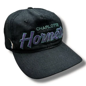 VTG 90s Sports Specialties Charlotte Hornets NBA Black Dome Wool Snap Back Hat - Picture 1 of 8