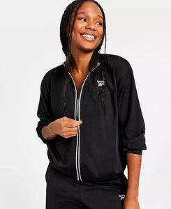 Reebok Damen Logo Tricot Langarm Trainingsjacke Freizeit Workout Schwarz L - Bild 1 von 8