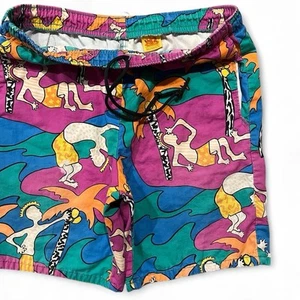 VTG Sundek Swim Shorts Men’s M Cotton Tropical Beach Print 70s Trunks USA Made - Picture 1 of 7